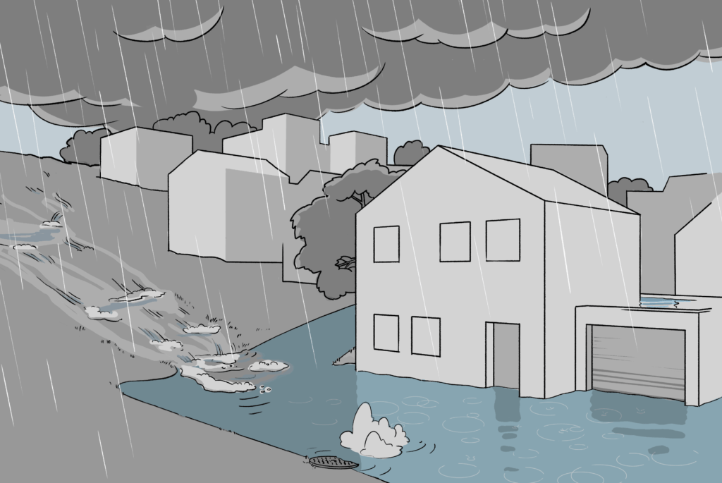 Abbildung Cadastre: Oberflaechenabfluss auf Strasse und am Hang